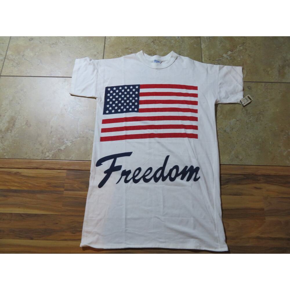 Flirts American Flag Freedom Sleeper T-shirt White Sz L-XL New 90s